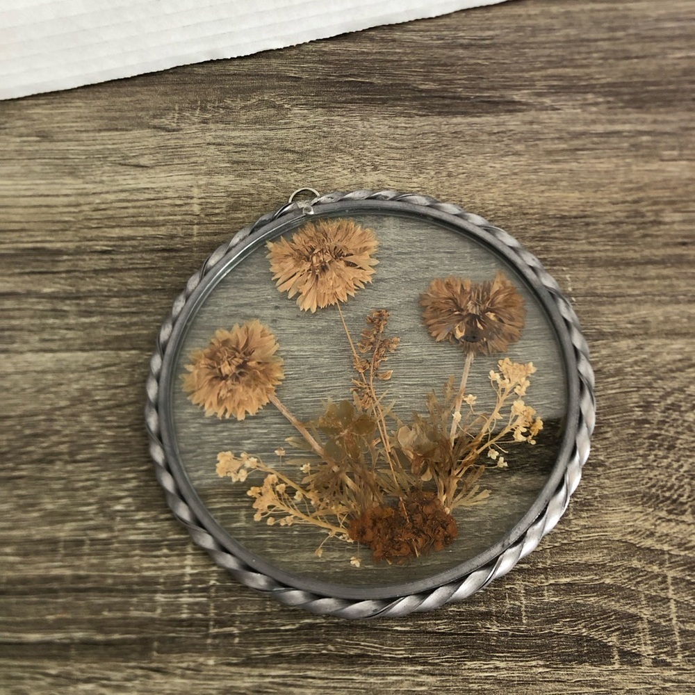 Vtg Pressed Flowers Sun Catcher